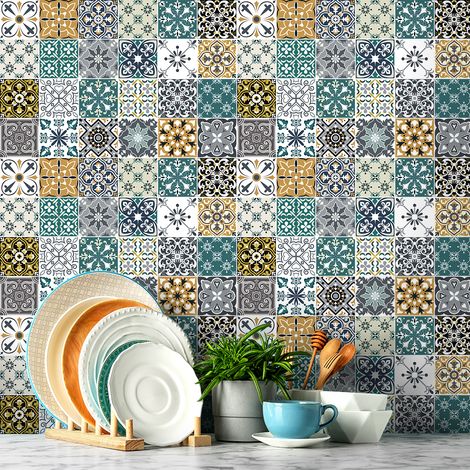 Stickers muraux - Sticker Mural Carrelage adhésif Cuisine Salle de Bain - 24 STICKERS CARRELAGES CLAFIA - 24stickers10x10cm (1/5)