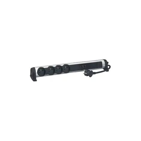 Rallonge multiprise horizontale WiFi 2P+T + 2xRJ45 + parafoudre alu/noir (1/3)