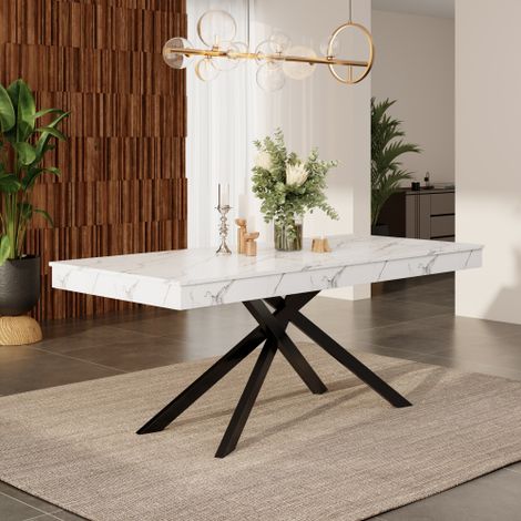 Table à manger extensible, dimensions 140/180 x 80 cm, capacité 6 à 8 personnes  forme rectangulaire, plateau épais, pieds en métal, style minimaliste  convient aux salles à manger, cuisines ou séjour (1/5)