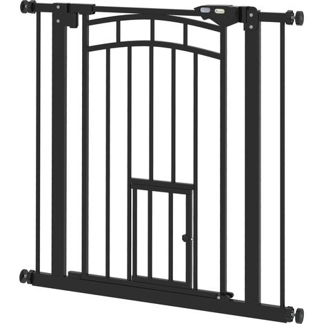 Sicherheitsgitter für Hunde, selbstschließend, kein Bohren erforderlich, schwarzer Stahl, 74–80 cm