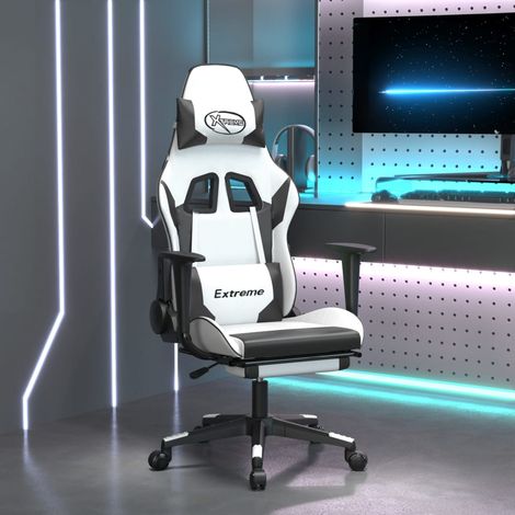 Chaise de jeu avec repose-pied Blanc et noir Similicuir