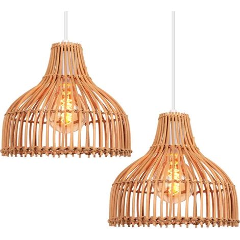 2pcs Suspension Luminaire Industriel Lustre Vintage en Bambou Abat-jour Design Gourde Plafonnier Ajustable pour Salon Chambre (1/5)