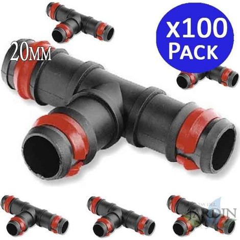 100 Stück 20 MM DRIP TE MIT SICHERUNGSRING. Anschluss für Tropfrohrdurchmesser 20 mm.  schwarze Farbe