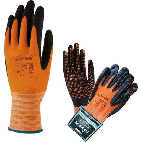 SIFER Nylon+Nitril-Handschuh mit Sicrodot-Punkten, Größe 8, orange, Modell Hefesto