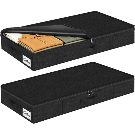 Contenitori salvaspazio sotto il letto con coperchio, borsa in tessuto, pieghevole e lavabile, manici rinforzati, capienza per vestiti e coperte, 85 x 40 x 12 cm, nero (1/5)