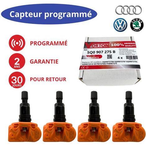 4 sensori TPMS programmati 433 MHz per Audi / Volkswagen / Skoda / Porsche - rif. 5Q0907275