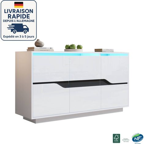 MODFU - Aparador con almacenaje, 3 puertas, con estantes regulables, mueble de almacenaje apto para salón/cocina, 140×40×76cm, blanco (1/5)