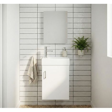 Meuble Salle de Bains avec vasque/lavabo lave mains à suspendre Mini 40 Blanc (1/5)