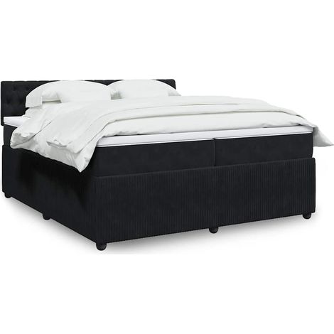 Boxspringbett mit Matratze Schwarz 200x200 cm Samt (1/5)