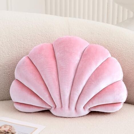 Dekoratives Kissen in Muschelform, Zierkissen mit 3D-Einlage, Strandkissen, weiches Samtkissen, maritime Dekoration für Sofa oder Bett, ca. 46 x 33 cm, rosa (1/5)