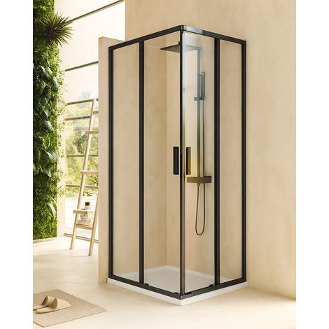 Box doccia 70x90 Rio doppio scorrevole vetro 6 mm trasparente H 195 nero (1/5)