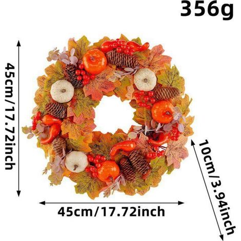 Couronne Artificielle - 45 cm - Pour Porte Cheminée Mur Extérieur - Décoration Automne Hiver Halloween Thanksgiving (1/5)