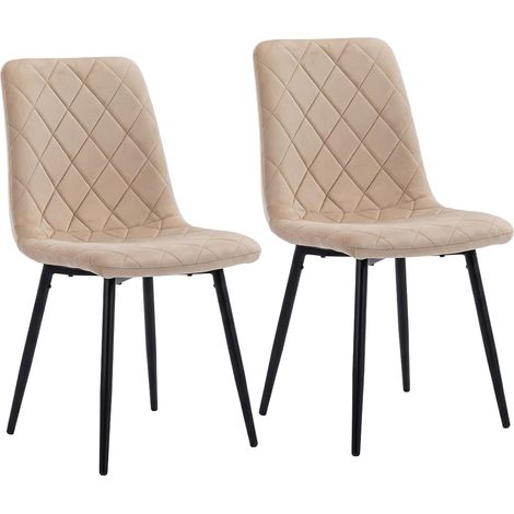 Silla de comedor Relaxdays, set de 2, terciopelo, patas metálicas, 120 kg, salón y cocina, tapizada, beige (1/5)