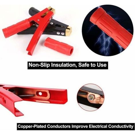 Pince crocodile pour batterie - - 1000A - Cuivre - Gaine isolante - 2 pièces - 16x11x2,5 cm - Noir et rouge (1/4)