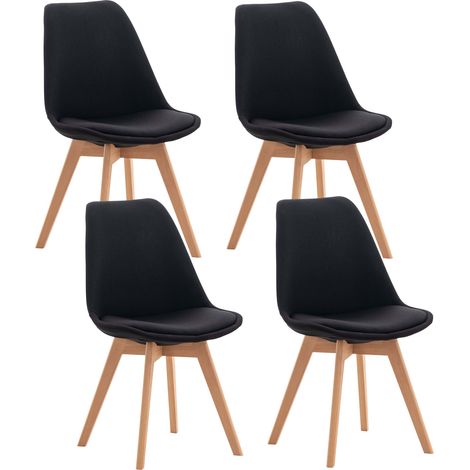 Lot de 4 chaises de salle à manger cuisine bureau style scandinave en tissu noir pieds en bois 100001119