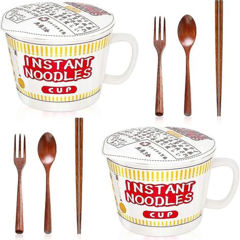 Lot de 2 bols à ramen instantanés en céramique avec couvercle, style japonais, d'une contenance de 34 oz. (1/5)
