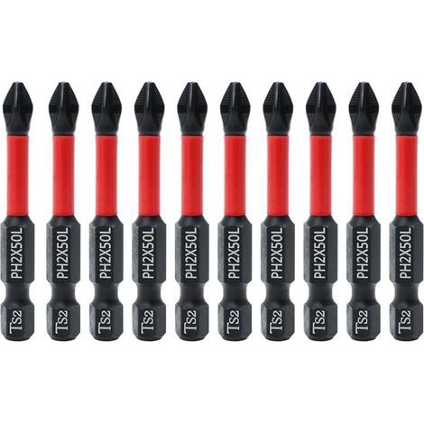 10PCS 50mm Embouts de Tournevis à Tête Tournevis Cruciforme PH2 Embout Visseuse Aimanté, Mèche Croisée Antidérapante Embout Visseuse Magnétique à Tige Hexagonale (1/5)