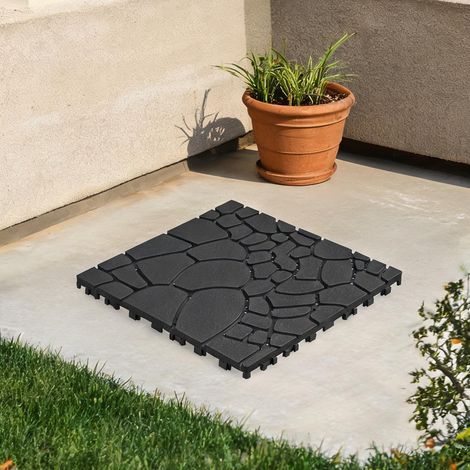 Lot de 44 dalles de patio clipsables en polypropylène gris (1/5)