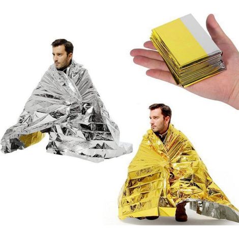 Couverture De Survie - 210 cm x 160 cm - Or Et Argent - Pour Premiers Secours Et Urgence Extérieure - Lot De 6 (1/5)