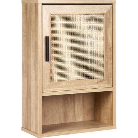 Armario de pared boho mueble de baño con frente de ratán trenzado 40 x 60 cm madera clara Rosell
