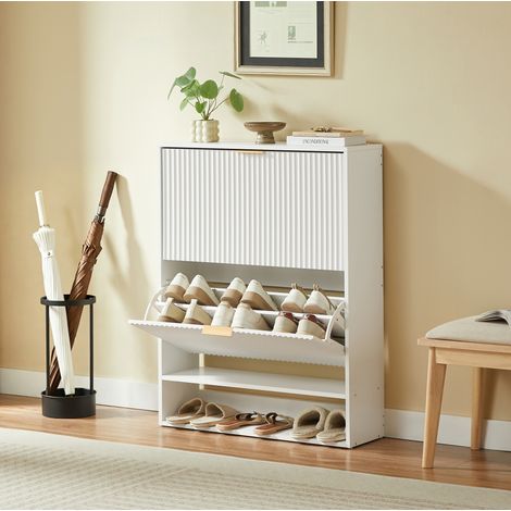 Zapatero (80x24x102 cm), con estantes regulables, diseño estrecho, MDF blanco (1/5)