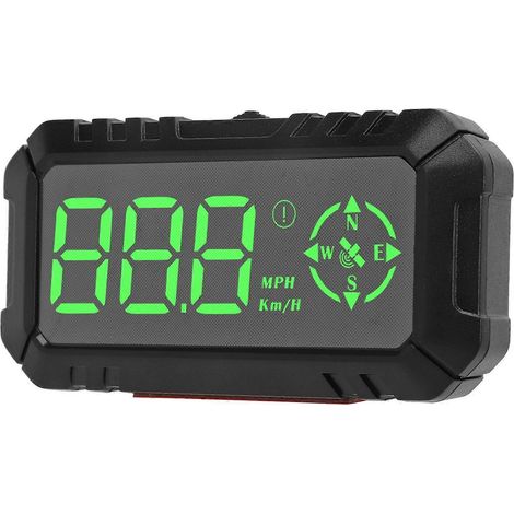 Tableau de bord de voiture avec GPS, compteur de vitesse, affichage tête haute (HUD), boussole, km/h, mph, limiteur de vitesse, détection de fatigue au volant.
