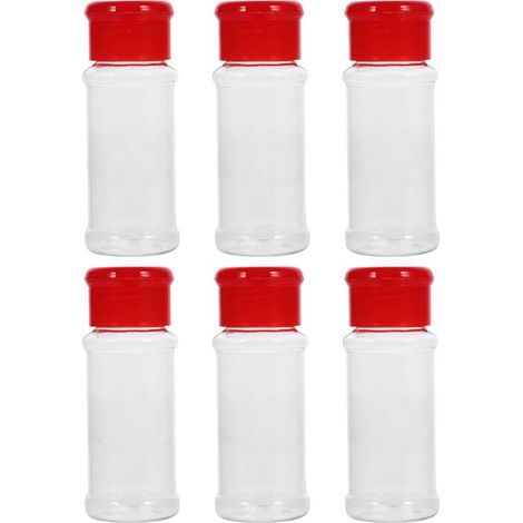 Lotto di 6 Bottiglie, Spezie, Rosso, Bottiglie Di condimento in Stabile di Plastica, Distributori multi-Sale, Pepe e Condimenti, di Cucina e di ristorazione (1/5)