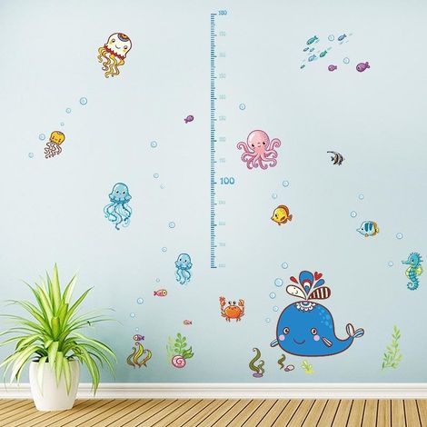 Autocollant mural décoratif « Monde sous-marin : Mesure de la taille » pour salle de classe (1/4)