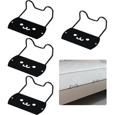 Arret Matelas, 4 Pièces Support de Matelas en Métal Comprend du Ruban Adhésif Double Face Et des Vis, Convient Aux Matelas, Canapés et Tatamis, Assure La Stabilité sans Glissement (Noir) (1/5)