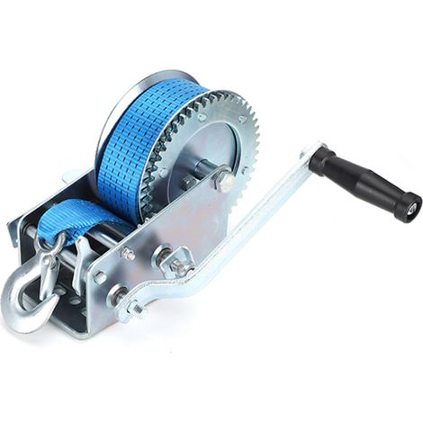 Treuil manuel robuste avec sangle de 10 m, capacité de charge 1587 kg, outil pour VTT, bateau et remorque, bleu (1/5)