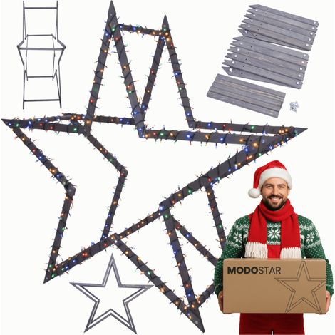 MODO24 MODOSTAR Étoile Noël 3D XXL Bois FSC 189cm Gris Impr. (1/5)