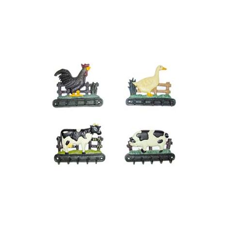 GANCI APPENDITUTTO IN GHISA DECORATI  in set da pz.4 decoro: gallo, maiale, mucca, oca    XTRA
