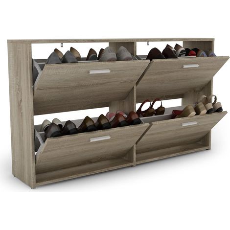 COSTWAY Portascarpe Scarpiera Salvaspazio da Ingresso, Organizer Scarpe con 4 Scomparse, in Legno (quercia) (1/5)