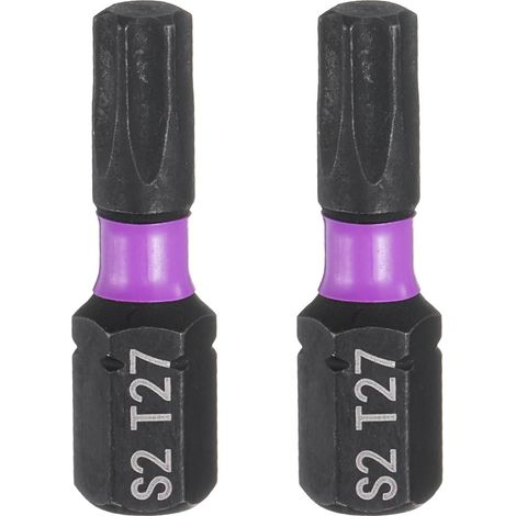 2pcs T27 Embout de Tournevis Torx 1/4" Tige Hexagonale 25mm/1" Longueur Magnétique Étoile 6 Pans Acier S2 Forets de Tournevis et de Perceuse Électrique (1/5)