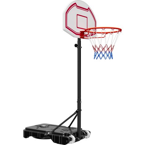 Panier de basket portable, hauteur réglable de 1,6 à 2,1 m, avec filet en nylon et roulettes, idéal pour les enfants. Panneau portable pour terrasse et piscine. (1/5)