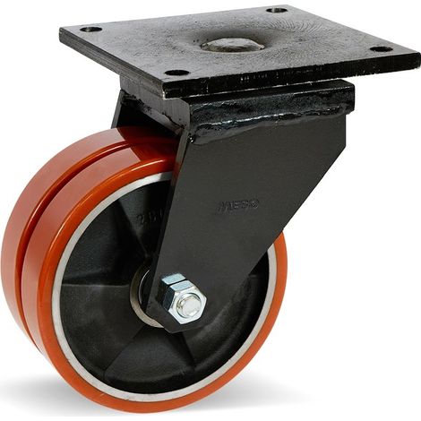 Roue pivotante double extra lourde - MESO - PU - 200mm - 2200kg - Platine (1/2)