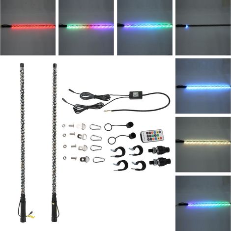 2x tiges LED 3ft avec mât drapeau RGB, application contrôle séquence lumineuse pour UTV ATV camion bateau 12-24V (1/5)