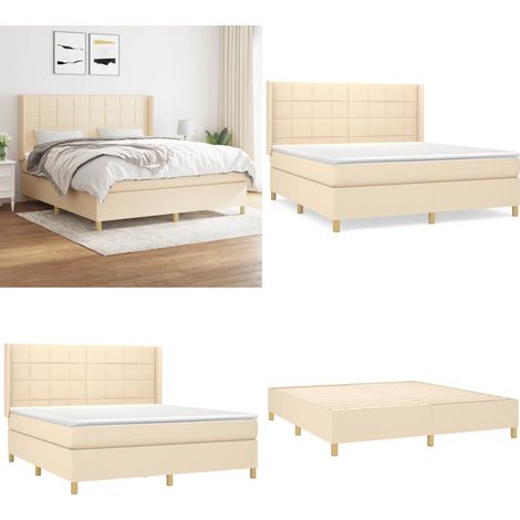 Boxspringbett mit Matratze Creme 180x200 cm Stoff - Boxspringbett - Doppelbett - Cremefarbenes Bett - Bettenrahmen - Lattenrost - Home & Living