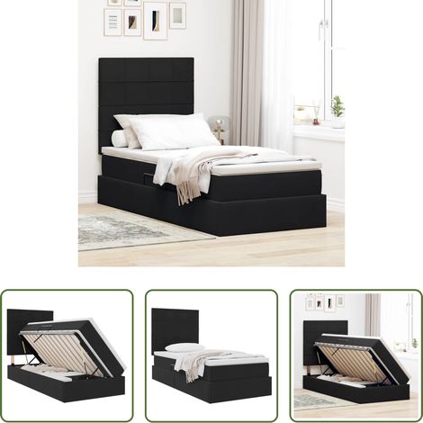 LED-Beleuchtung - Aufbewahrungsbett mit Matratze Schwarz 100 x 200 cm Samt (1/5)