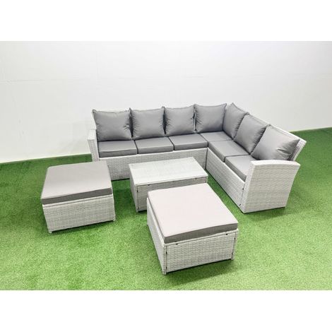 Fimous Garden Outdoor PE Rattan Furniture Set 8 Seater Rattan Garden Sofa Set with Oblong Coffee Table Light Grey Mixed (1/4)