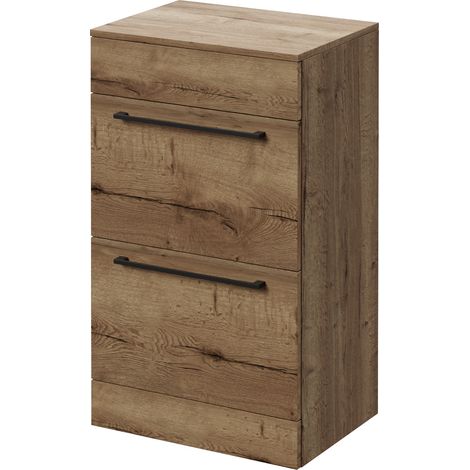 Napoli 390 Tobacco Oak 500mm 2 Drawer Vanity Unit for Countertop Basins - 500mm - Matt Black 320mm Handle