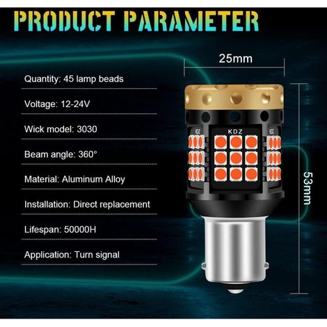 Lampadine LED P21W per Fari di Ricerca Posteriore, Luce Rossa Ultralumionosa senza Bagliore 3030 45-SMD, per Auto o Camper (Pacchetto da 2) (1/3)