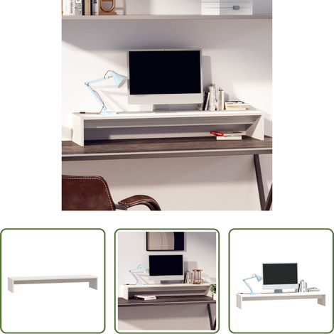 Monitorerhöhung - Monitorständer Weiß 100x27x15 cm Massivholz Kiefer (1/5)