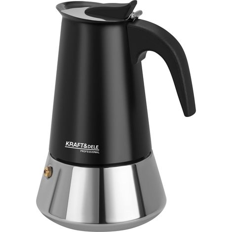Moka-Kaffeekocher 6 Tassen aus Edelstahl mit mattschwarzem Finish (1/5)