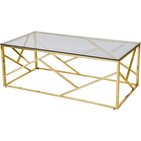 Table basse de salon design en verre de sécurité gris et acier inoxydable doré 120 x 60 cm - PANGIVO