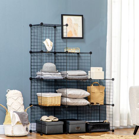 Regal aus Metall in Schwarz, 6 offene Würfel, 109 x 37 x 109 cm, modular und frei konfigurierbar