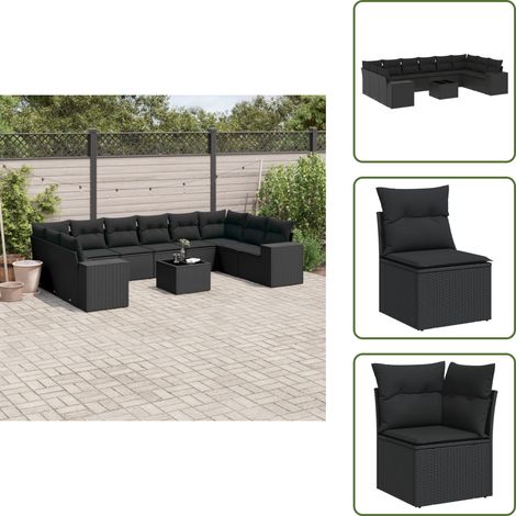 Salon de jardin 11 pcs avec coussins noir résine tressée - Ensemble Salon De Jardin - Meuble De Jardin - Salon Exterieur - Résine Tressée - Rotin Synthétique (1/5)