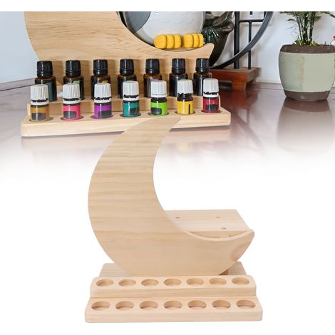 Présentoir à huiles essentielles en bambou et bois, étagère de rangement cosmétique en forme de lune, diffuseur d'arômes, étagère multi-trous (1/5)