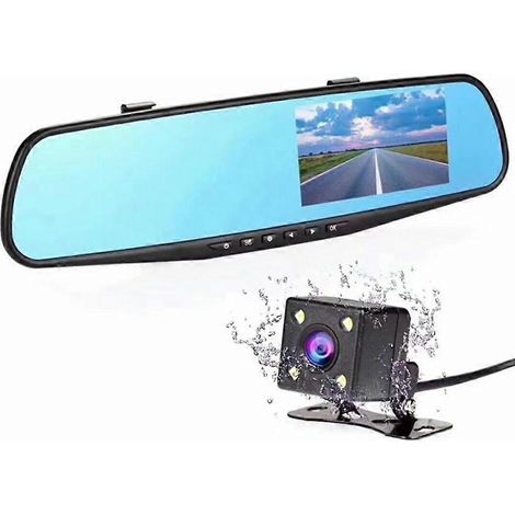 Caméra embarquée de voiture 4,3 pouces, enregistreur de conduite HD 1080p, caméra de tableau de bord DVR à double objectif avec rétroviseur intégré, caméra de bord DVR pour voiture (1/5)