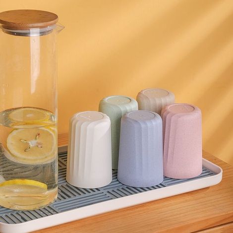 Vasos para cepillos de dientes，Vaso de plástico para enjuague bucal，Vaso de plástico，2 piezas，Vaso de baño de plástico，Beige + azul (1/4)